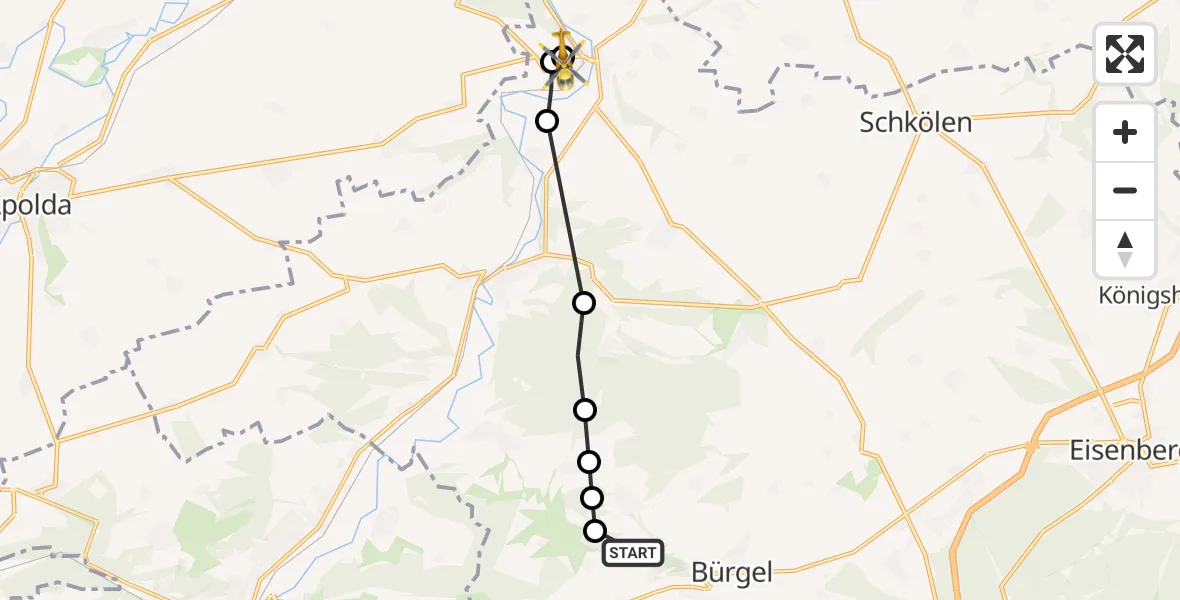 Flugroute Rettungshubschrauber Nausnitz - Tümpling, 08 März 2026, 10:49