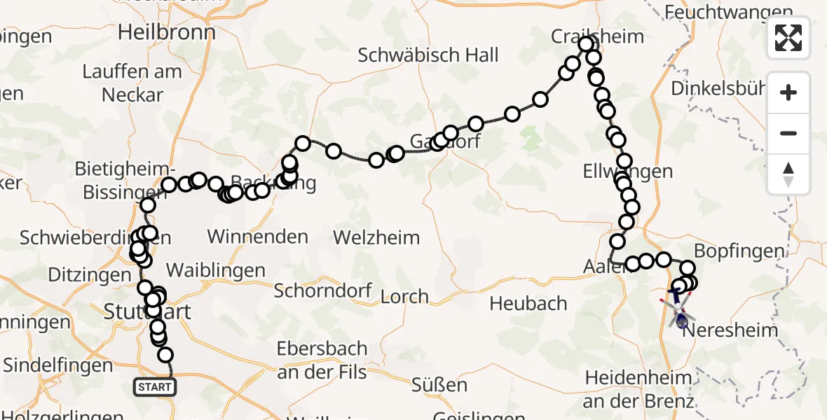 Routekaart van de vlucht: Polizeihubschrauber nach Elchingen, Hindenburgstraße