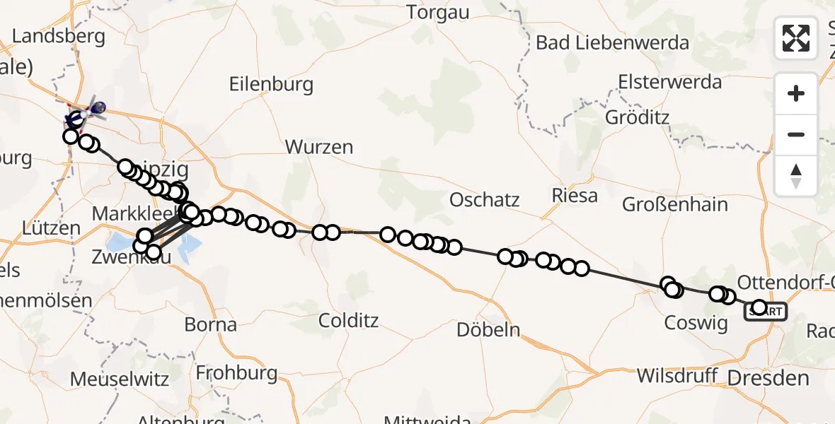 Flugroute Polizeihubschrauber Volkersdorf - Leipzig/Halle Airport, 08 März 2026, 10:57