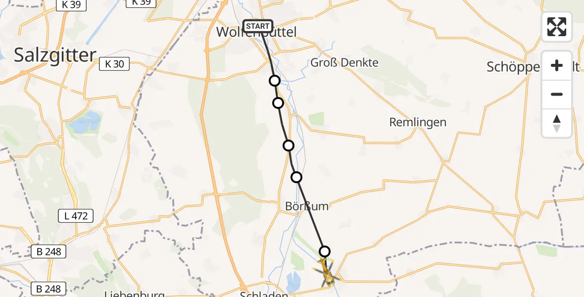Flugroute Rettungshubschrauber Wolfenbüttel - Schladen-Werla, 08 März 2026, 11:00