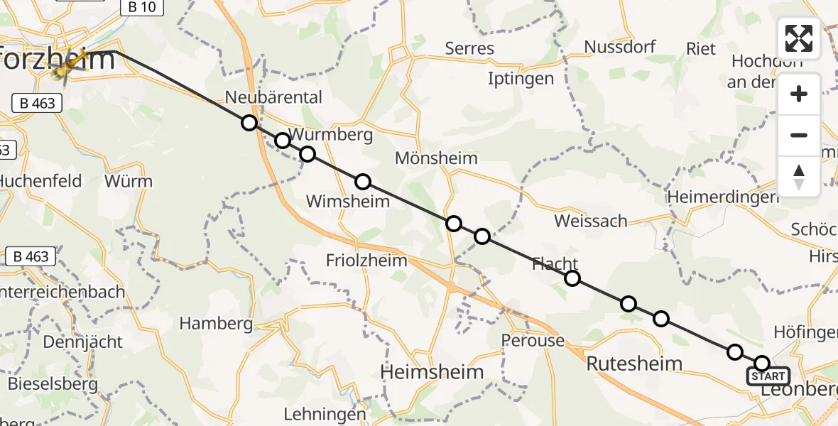 Flugroute Rettungshubschrauber Leonberg Hospital - Pforzheim, 08 März 2026, 11:02