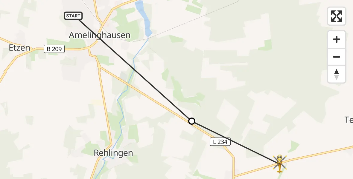 Flugroute Rettungshubschrauber Etzen - Rehlingen, 08 März 2026, 11:11