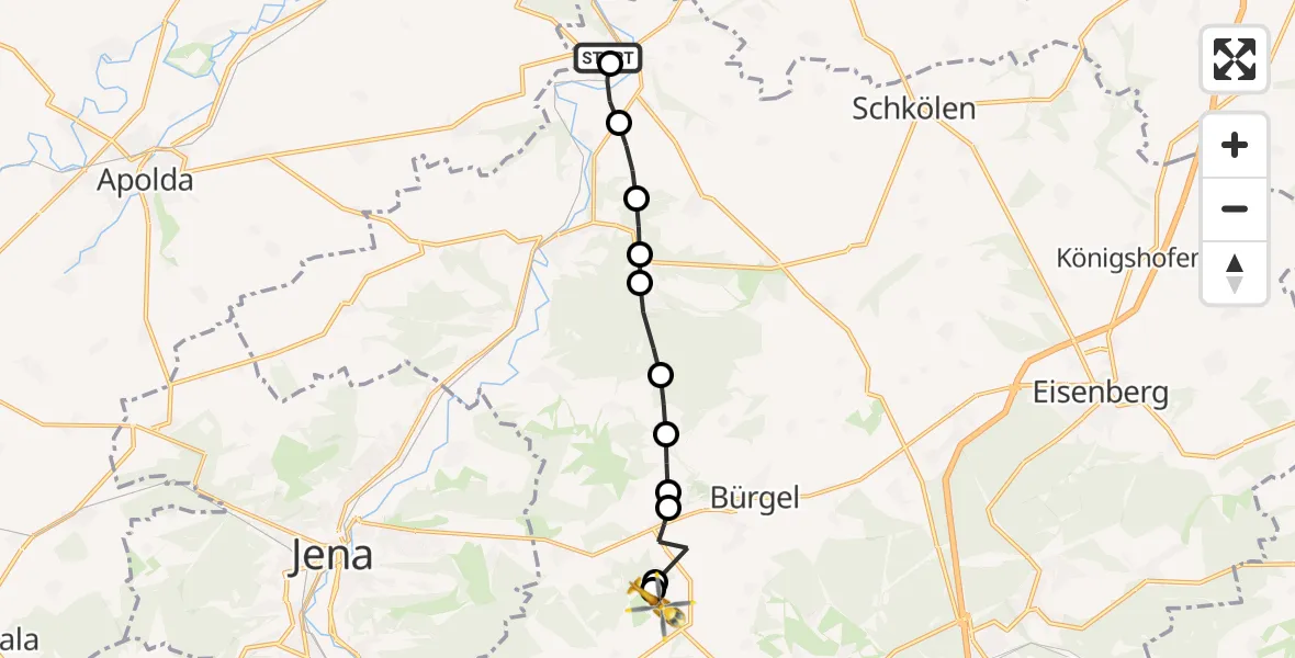 Flugroute Rettungshubschrauber Tümpling - Jena-Schöngleina Airfield, 08 März 2026, 11:15