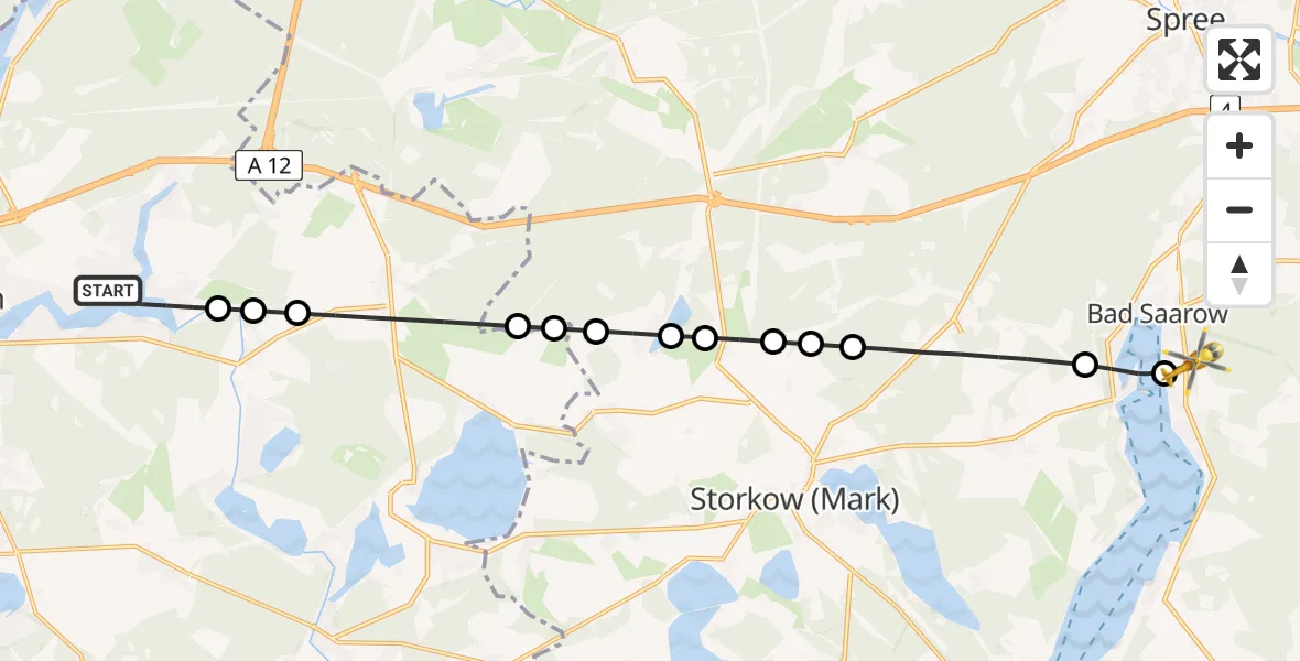 Flugroute Rettungshubschrauber Königs Wusterhausen - Pieskow, 08 März 2026, 11:19