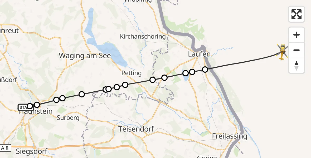 Routekaart van de vlucht: Rettungshubschrauber nach Laufen, Traunstein Hospital