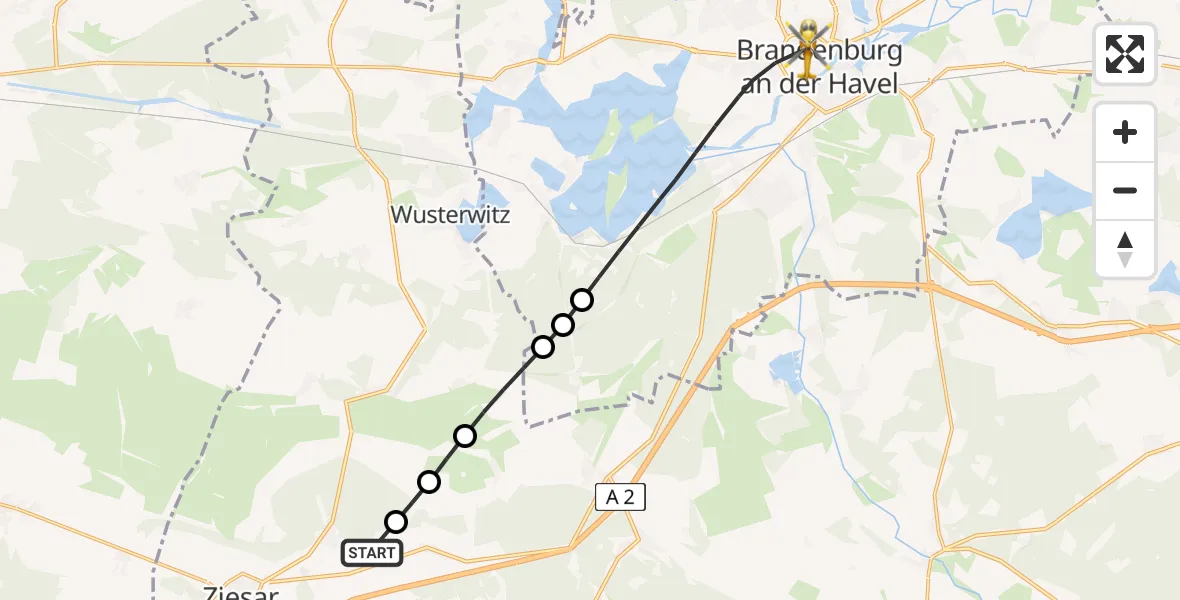 Flugroute Rettungshubschrauber Steinberg - Brandenburg an der Havel, 08 März 2026, 11:20