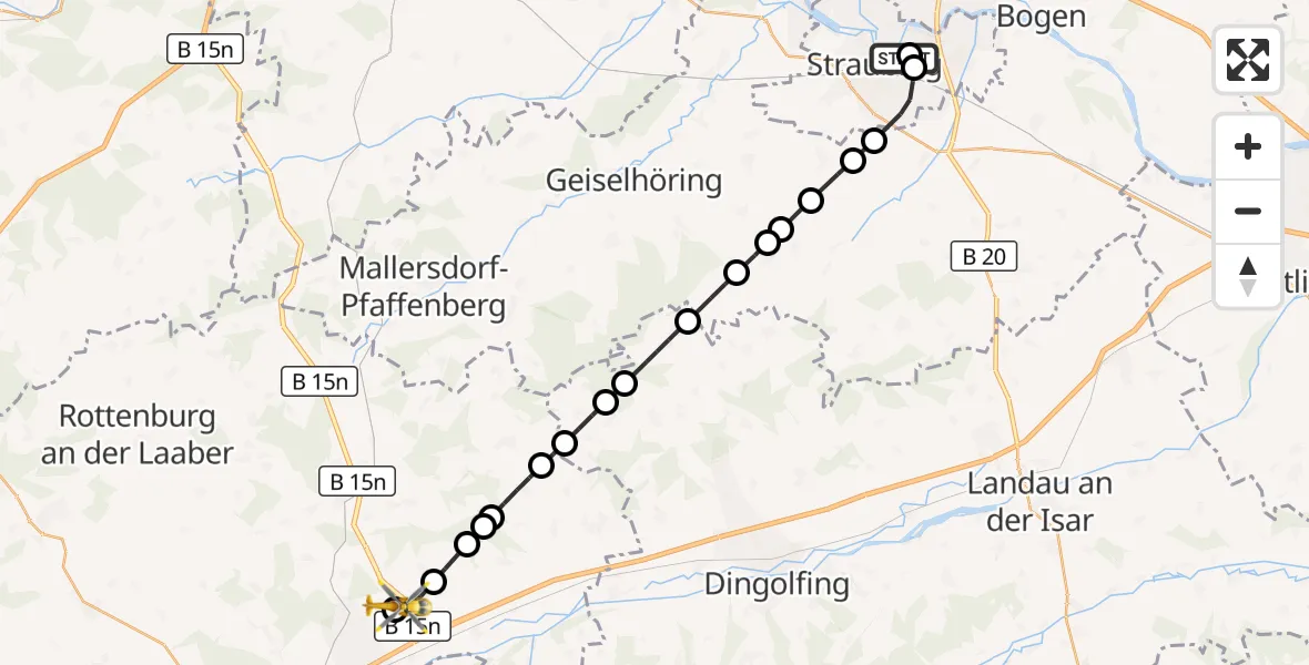 Flugroute Rettungshubschrauber Sankt Elisabeth Hospital Straubing - Essenbach, 08 März 2026, 11:21