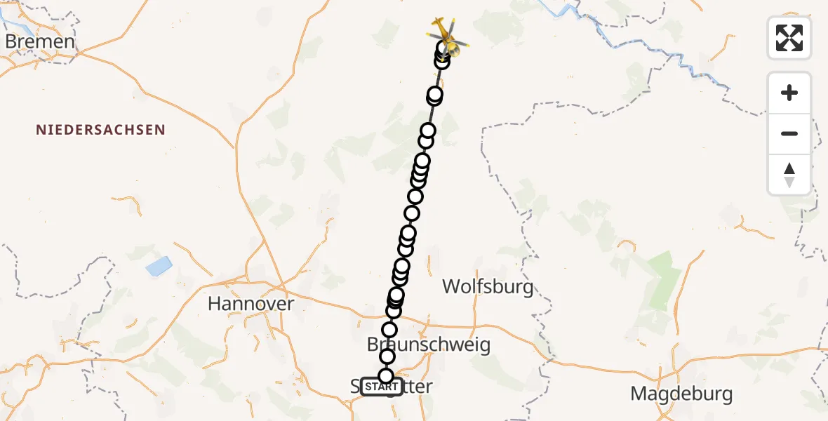 Flugroute Ambulanzhubschrauber Ortschaft Nord - Bad Bevensen, 08 März 2026, 11:23