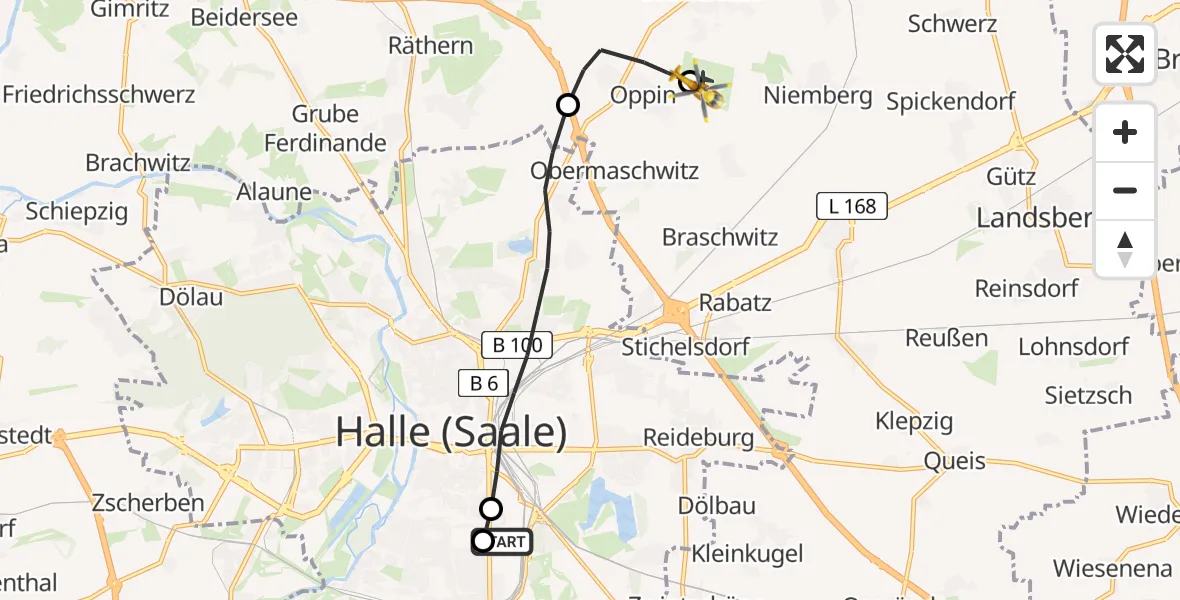 Routekaart van de vlucht: Rettungshubschrauber nach Halle-Oppin Airfield