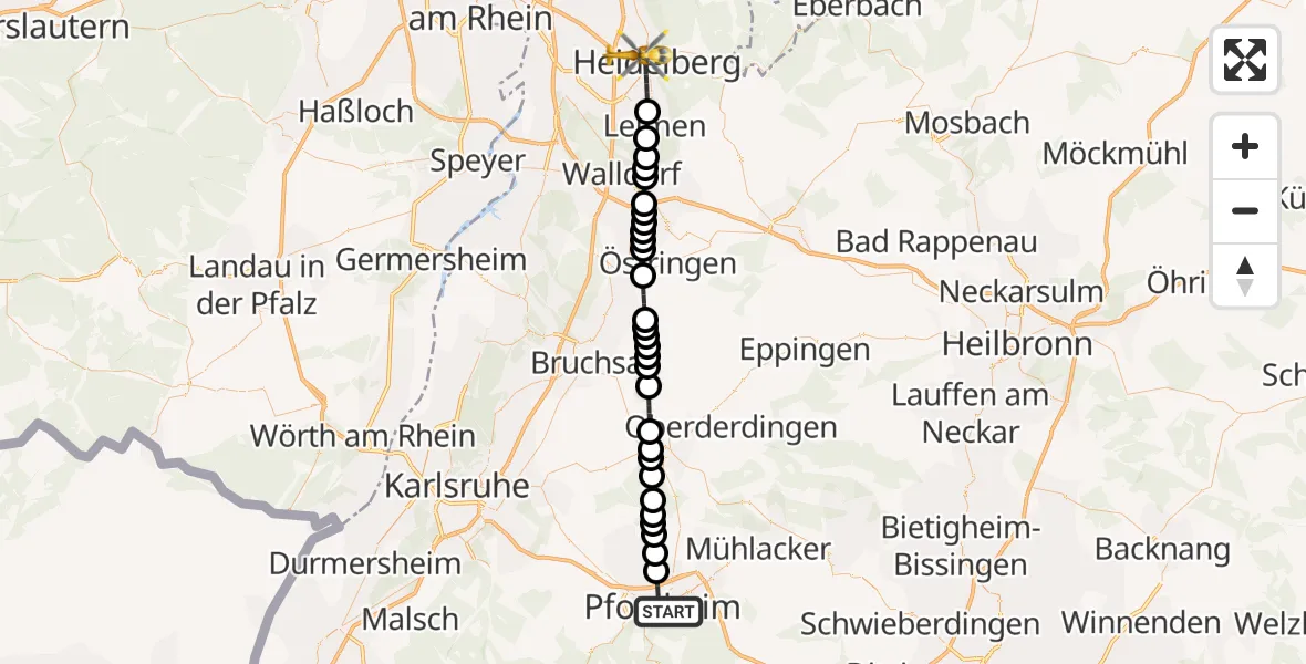 Routekaart van de vlucht: Rettungshubschrauber nach Heidelberg, Czernyring