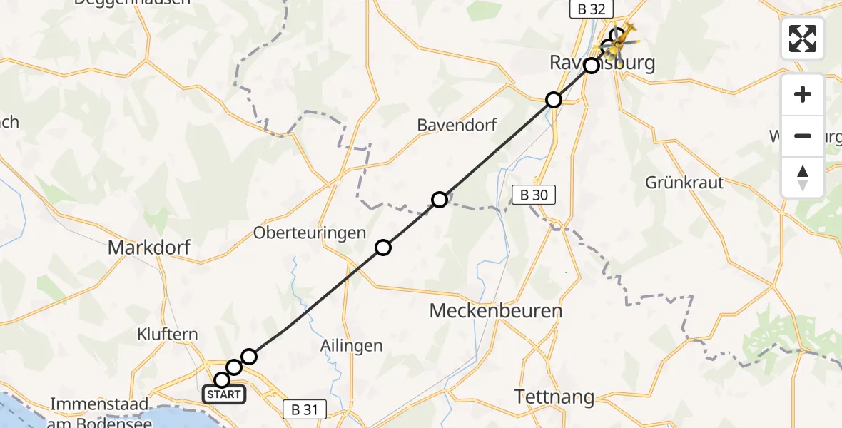 Flugroute Rettungshubschrauber Friedrichshafen Hospital - Sankt Elisabeth Hospital, 08 März 2026, 11:39