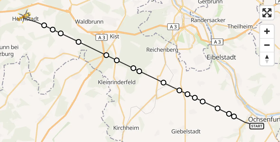 Flugroute Rettungshubschrauber Hohestadt - Helmstadt, 08 März 2026, 11:46
