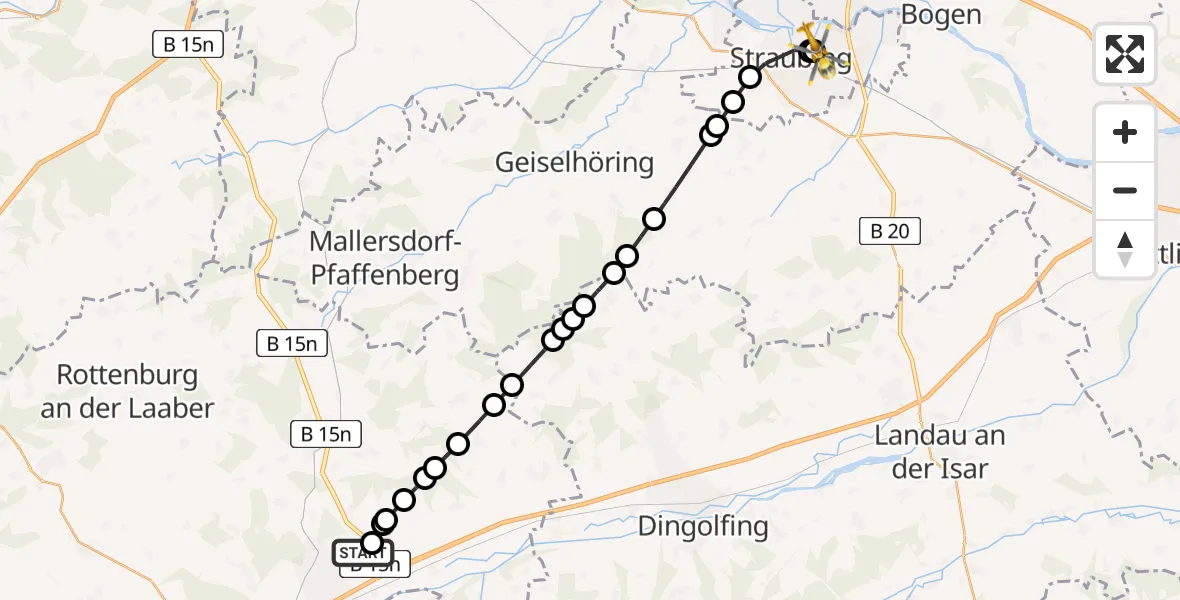 Routekaart van de vlucht: Rettungshubschrauber nach Sankt Elisabeth Hospital Straubing