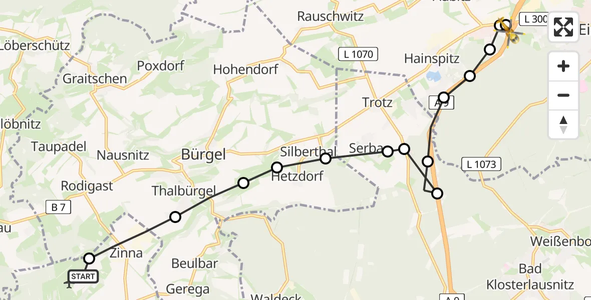 Flugroute Rettungshubschrauber Jena-Schöngleina Airfield - Saasa, 08 März 2026, 11:55