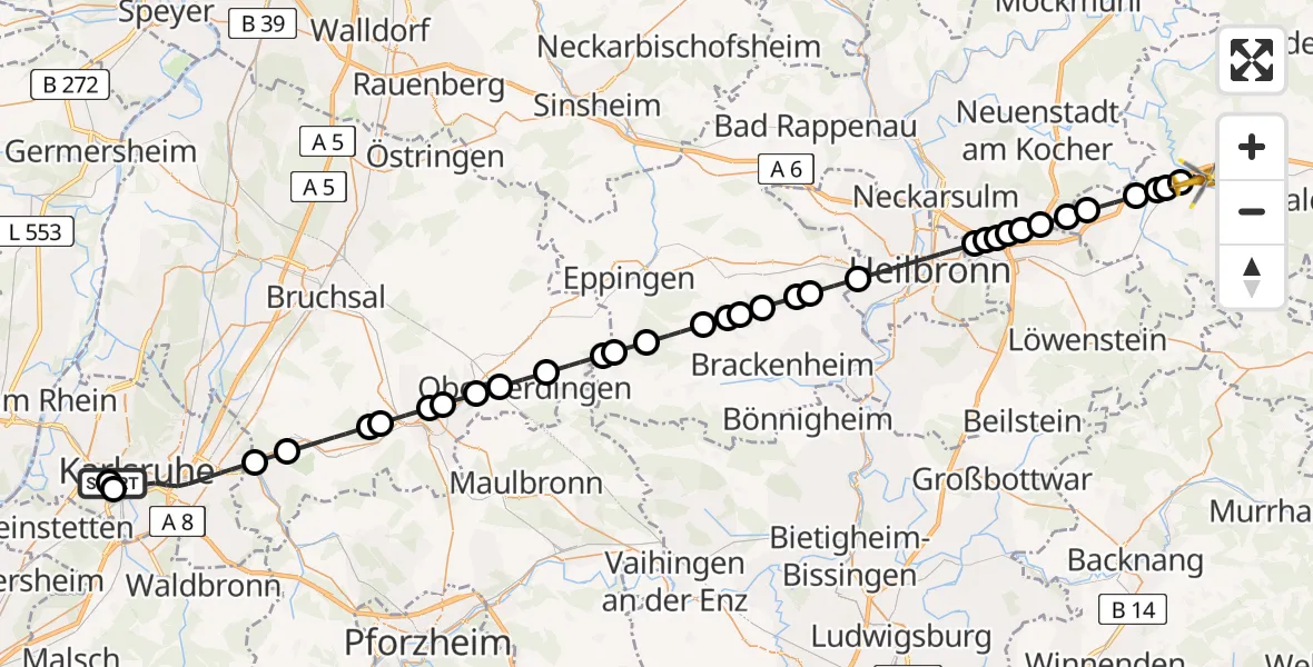 Routekaart van de vlucht: Rettungshubschrauber nach Möhrig, Kottmannstraße