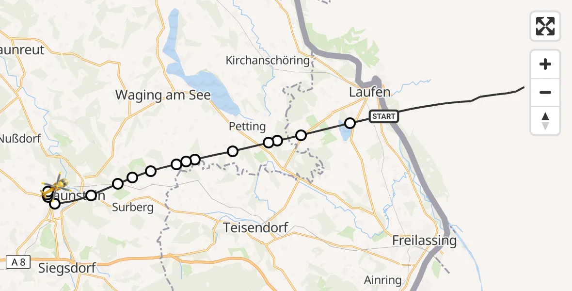 Flugroute Rettungshubschrauber Oberheining - Traunstein Hospital, 08 März 2026, 11:57