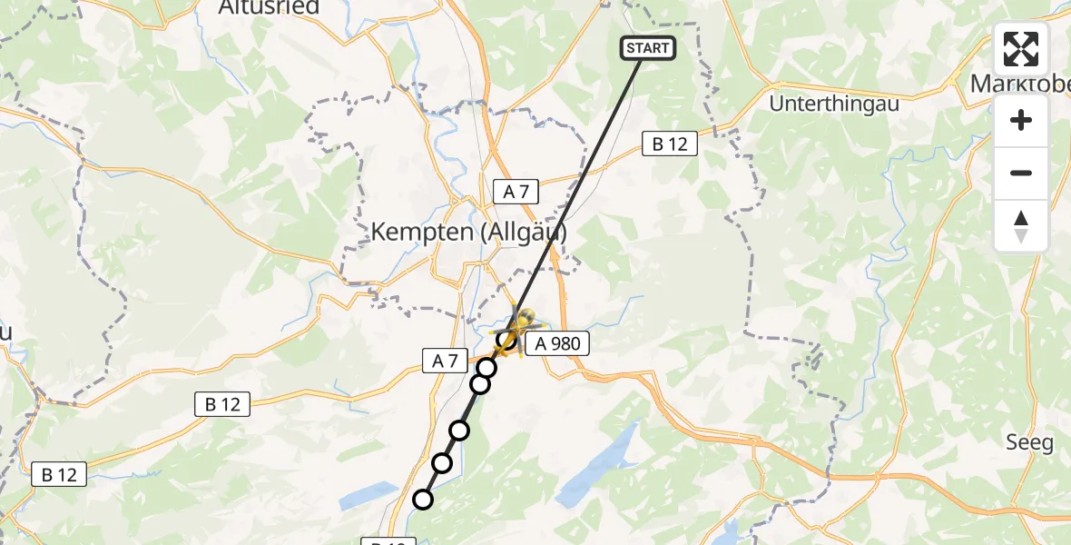 Flugroute Rettungshubschrauber Wildpoldsried - Kempten-Durach Airfield, 08 März 2026, 06:57