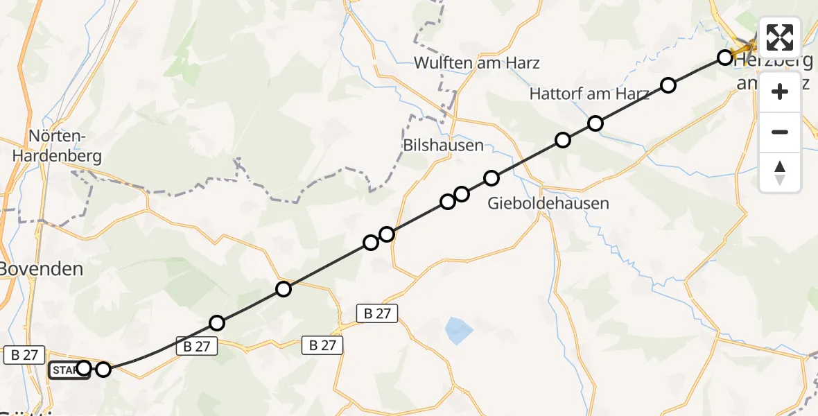Flugroute Rettungshubschrauber Göttingen University Clinic Heliport - Herzberg am Harz, 08 März 2026, 12:06