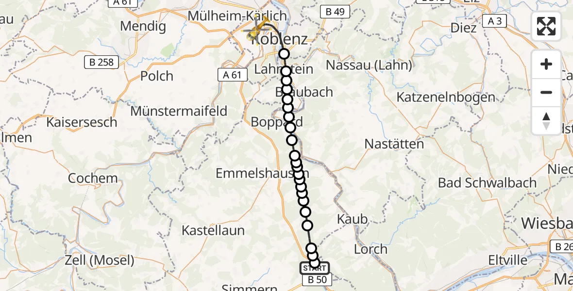 Routekaart van de vlucht: Rettungshubschrauber nach Koblenz, Rübenacher Straße