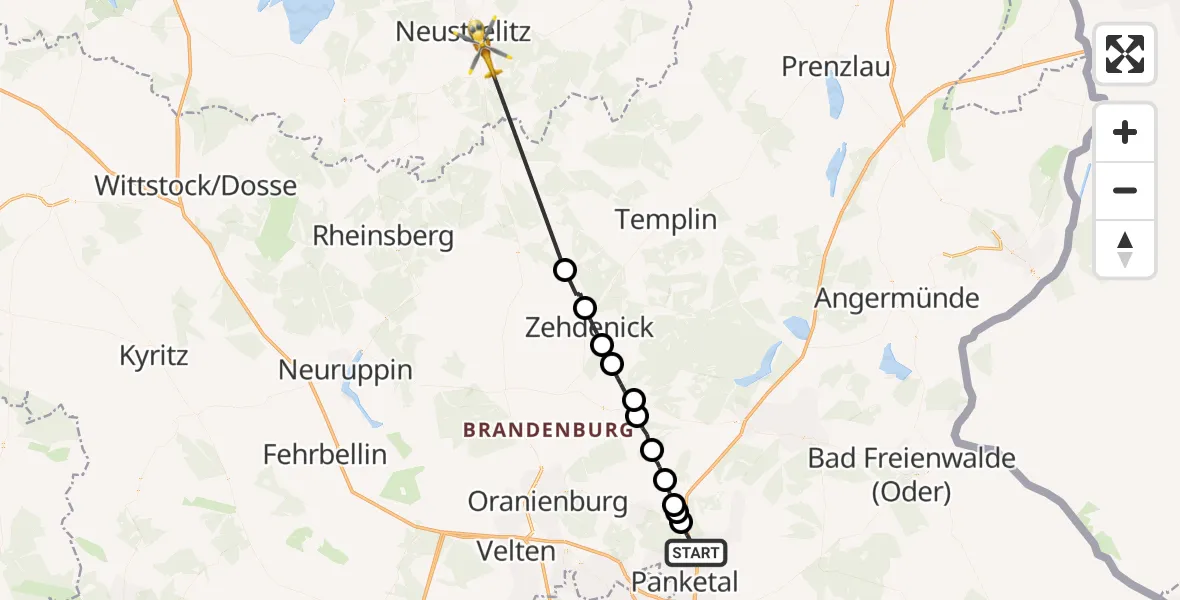 Flugroute Rettungshubschrauber Bernau - Neustrelitz, 08 März 2026, 12:24