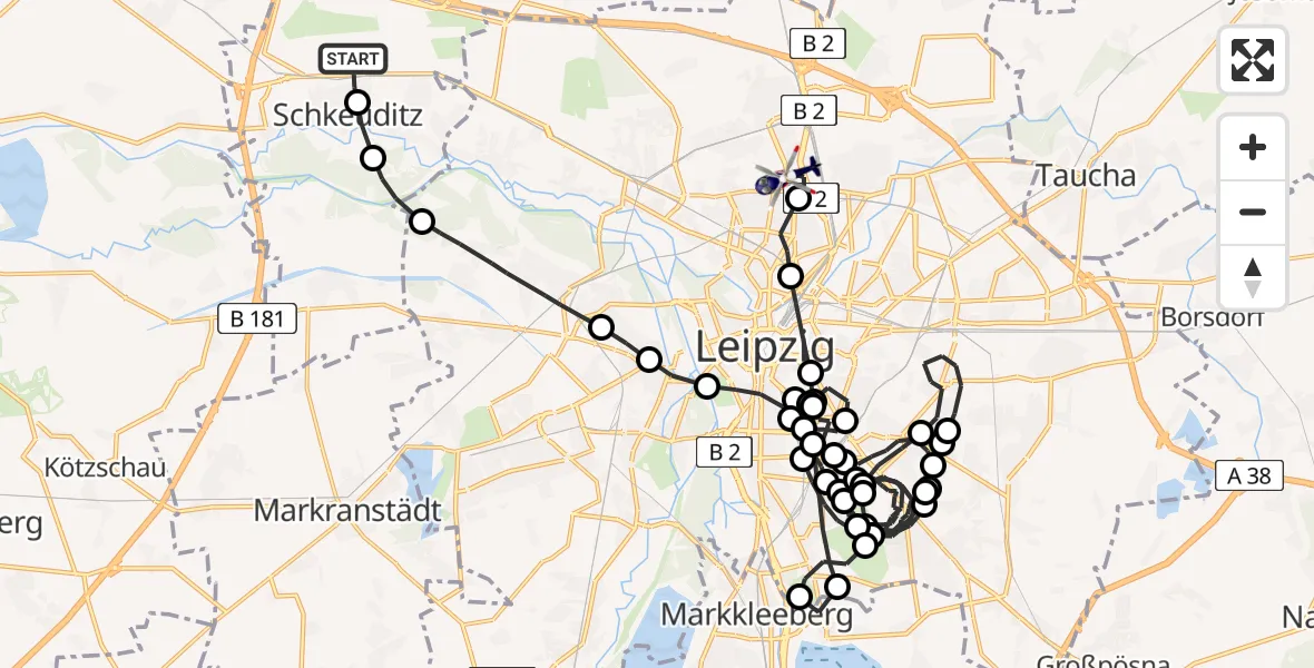 Flugroute Polizeihubschrauber Schkeuditz - Leipzig Police Academy Heliport, 08 März 2026, 12:24