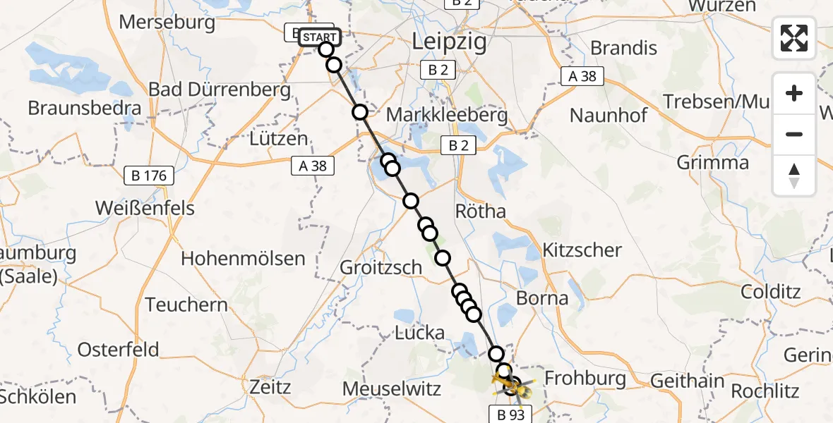 Routekaart van de vlucht: Rettungshubschrauber nach Fockendorf, Teichstraße
