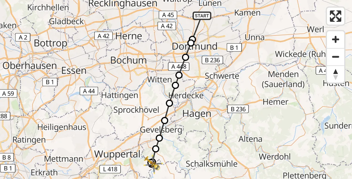Routekaart van de vlucht: Rettungshubschrauber nach Ennepetal, Ackersiepen