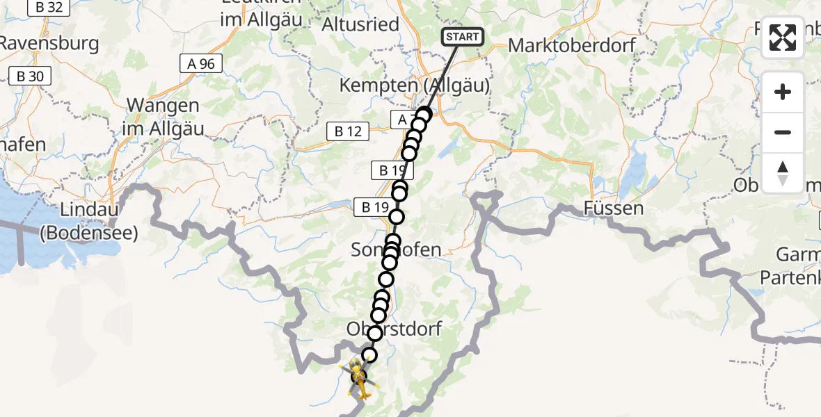 Routekaart van de vlucht: Rettungshubschrauber nach Oberstdorf, Zum Sportklettersteig