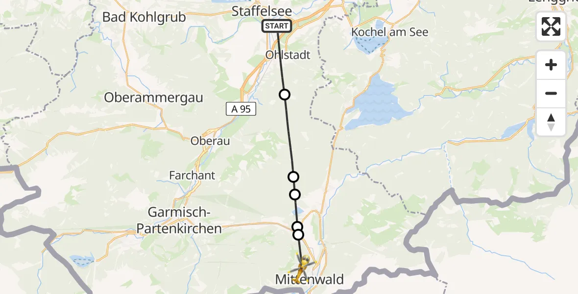 Flugroute Rettungshubschrauber Ohlstadt - Mittenwald, 08 März 2026, 12:27