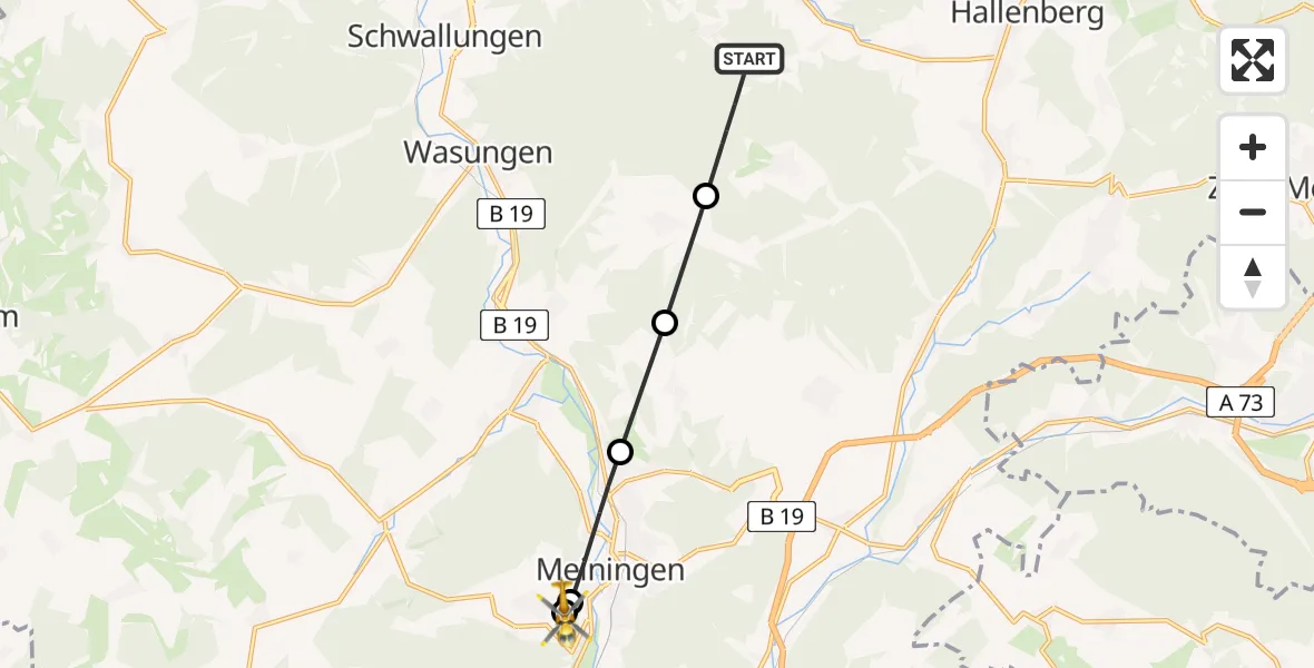 Flugroute Rettungshubschrauber Christes - Helios Clinic Meiningen, 08 März 2026, 12:30