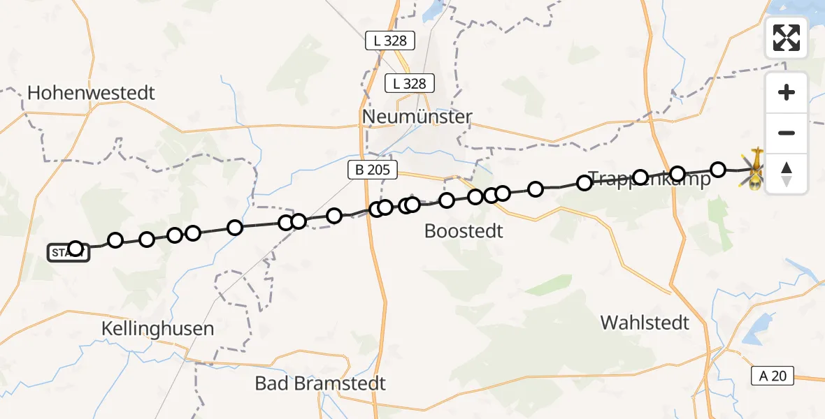 Flugroute Rettungshubschrauber Hohenlockstedt - Tensfeld, 08 März 2026, 12:35