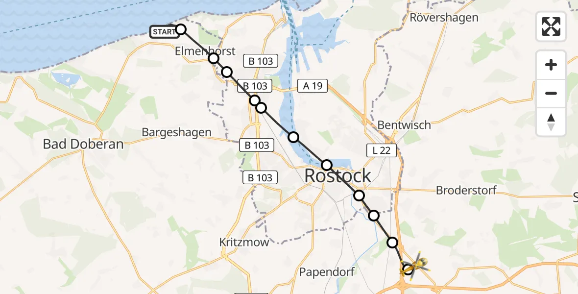Routekaart van de vlucht: Ambulanzhubschrauber nach Hohen Schwarfs, Am Weidenbruch