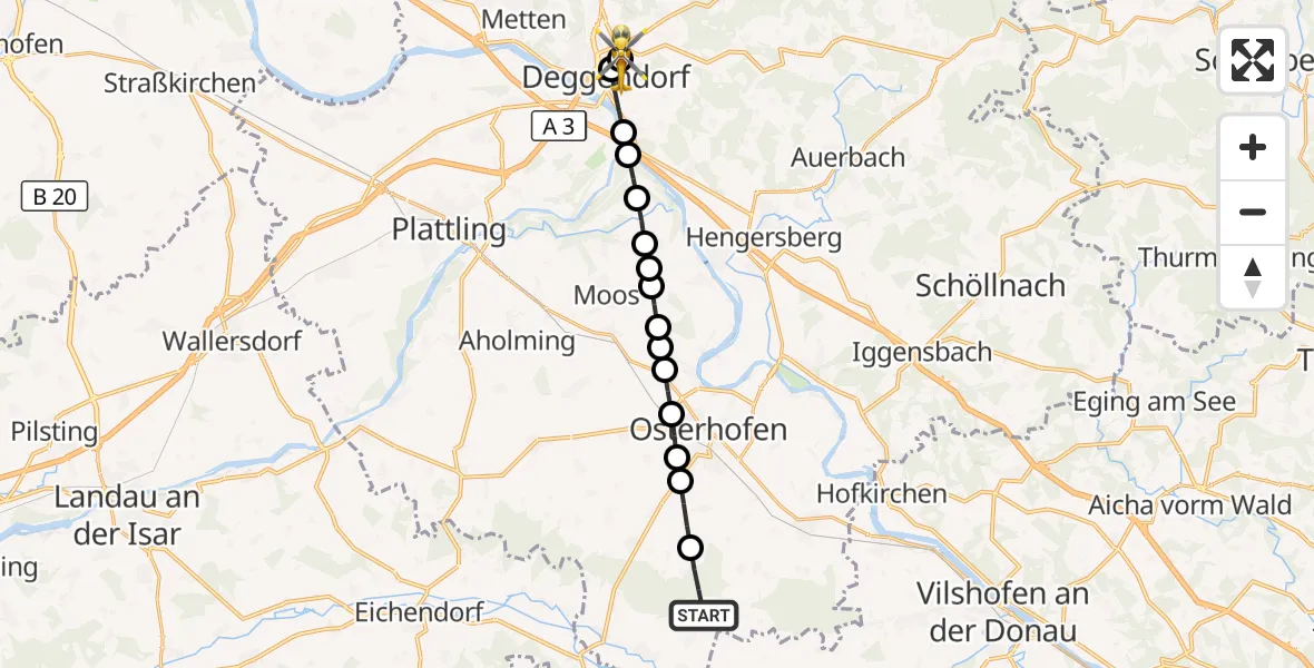 Flugroute Rettungshubschrauber Forsthart - Kleinfilling, 08 März 2026, 12:42