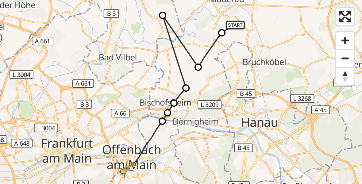 Flugroute Ambulanzhubschrauber Windecken - Sana Hospital Offenbach Helipad, 08 März 2026, 12:42