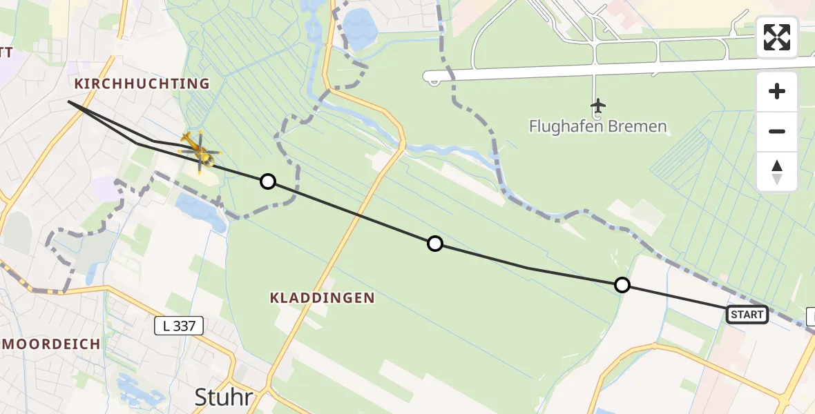 Flugroute Rettungshubschrauber Stuhr - Bremen-Süd, 08 März 2026, 12:47