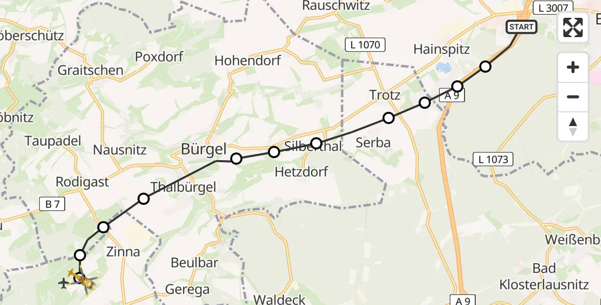Flugroute Rettungshubschrauber Saasa - Jena-Schöngleina Airfield, 08 März 2026, 12:55