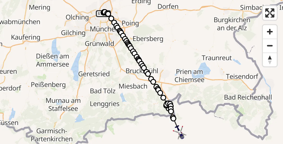 Flugroute Polizeihubschrauber Oberschleißheim - Oberndorf, 08 März 2026, 12:55