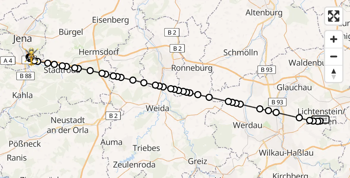 Routekaart van de vlucht: Rettungshubschrauber nach Jena University Hospital