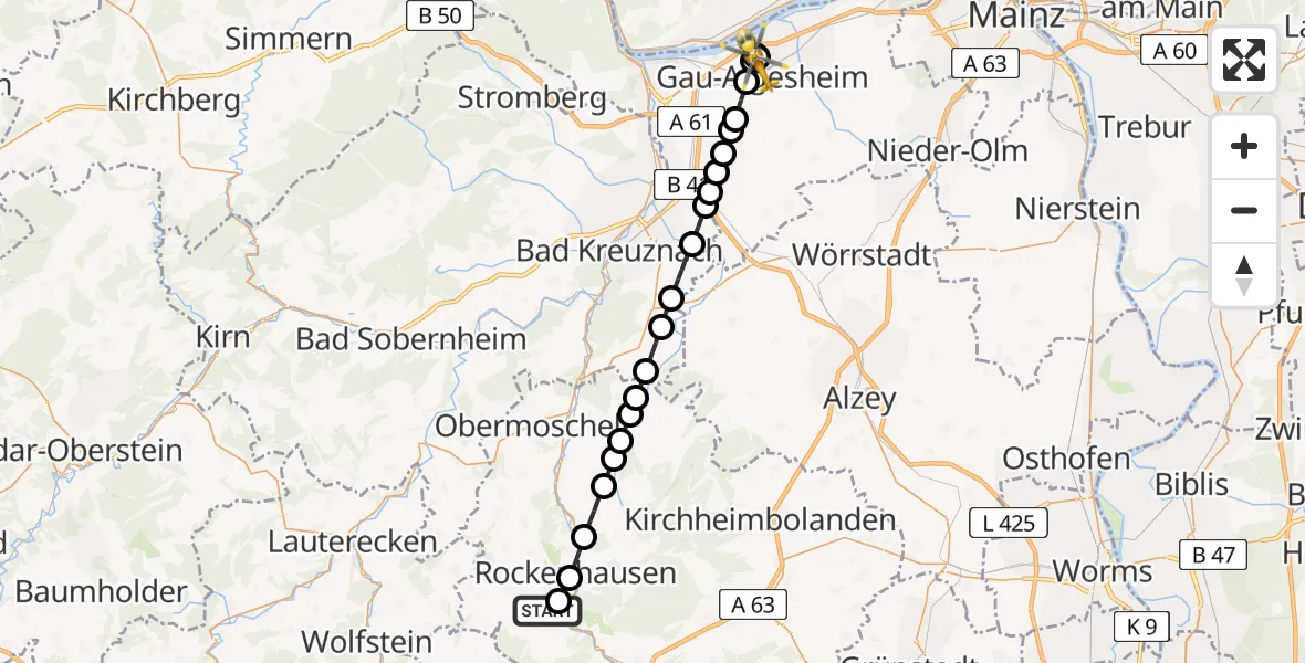 Flugroute Rettungshubschrauber Imsweiler UL - Gau-Algesheim, 08 März 2026, 12:56