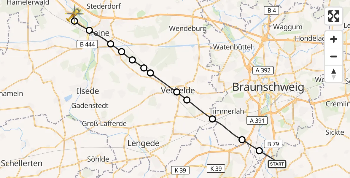 Flugroute Rettungshubschrauber Wolfenbüttel - Vöhrum, 08 März 2026, 12:59