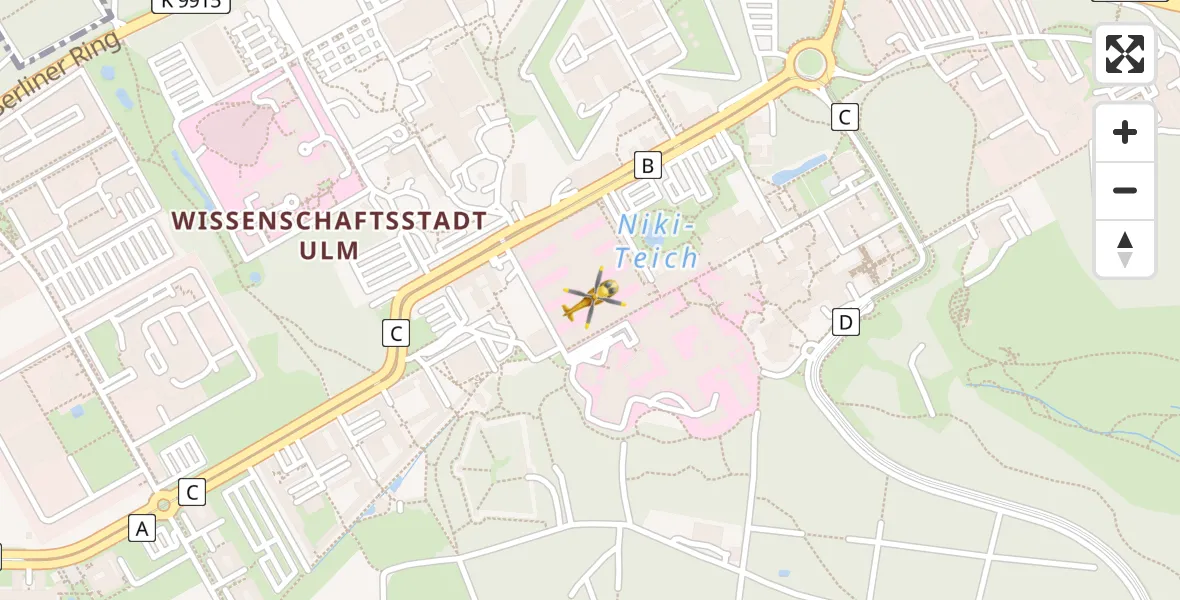 Flugroute Rettungshubschrauber Ulm Military Hospital Emergency - Ulm Military Hospital Emergency, 08 März 2026, 13:08