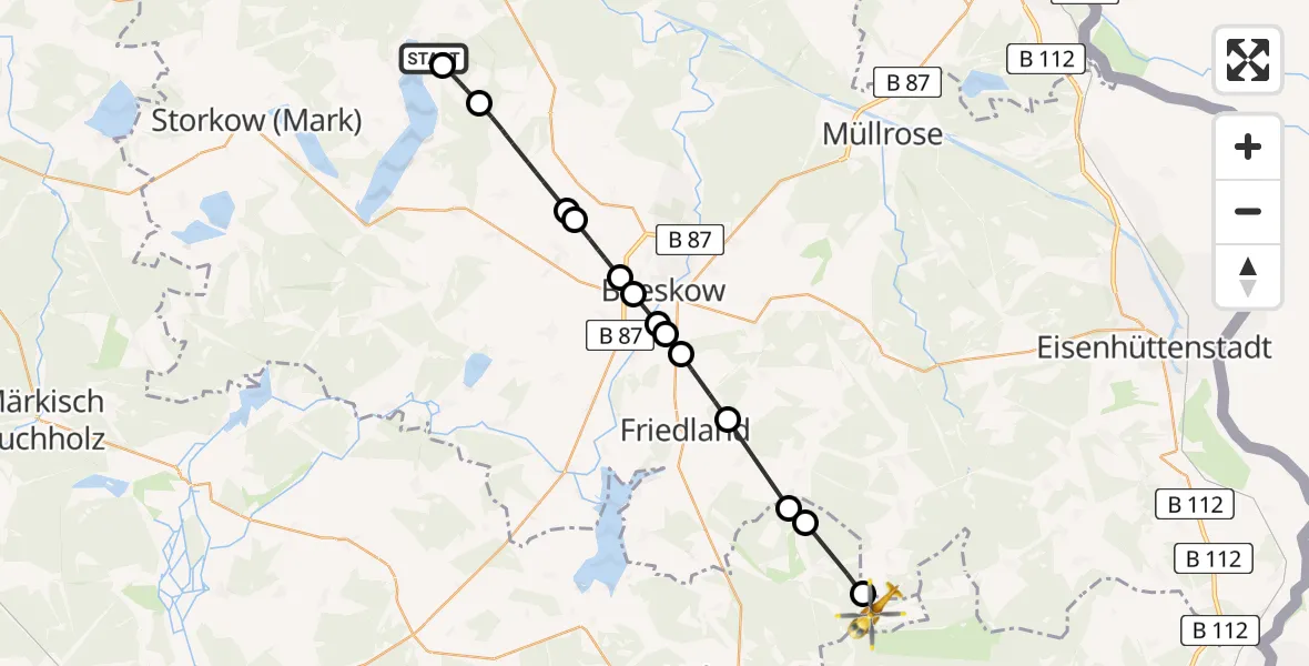 Flugroute Rettungshubschrauber Bad Saarow - Leeskow, 08 März 2026, 13:12