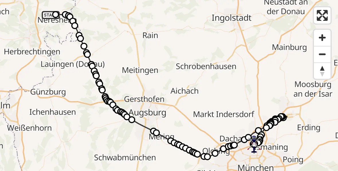 Flugroute Polizeihubschrauber Dorfmerkingen - Oberschleißheim, 08 März 2026, 13:14