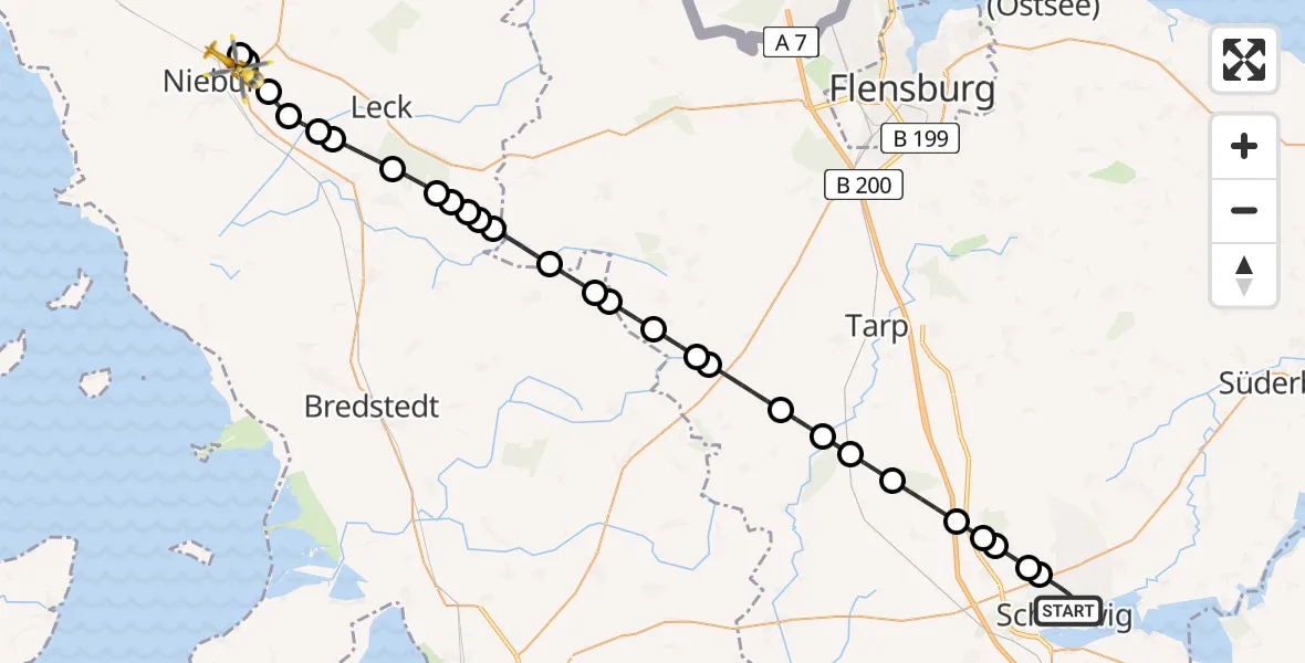 Flugroute Rettungshubschrauber Schleswig - Niebüll, 08 März 2026, 13:34