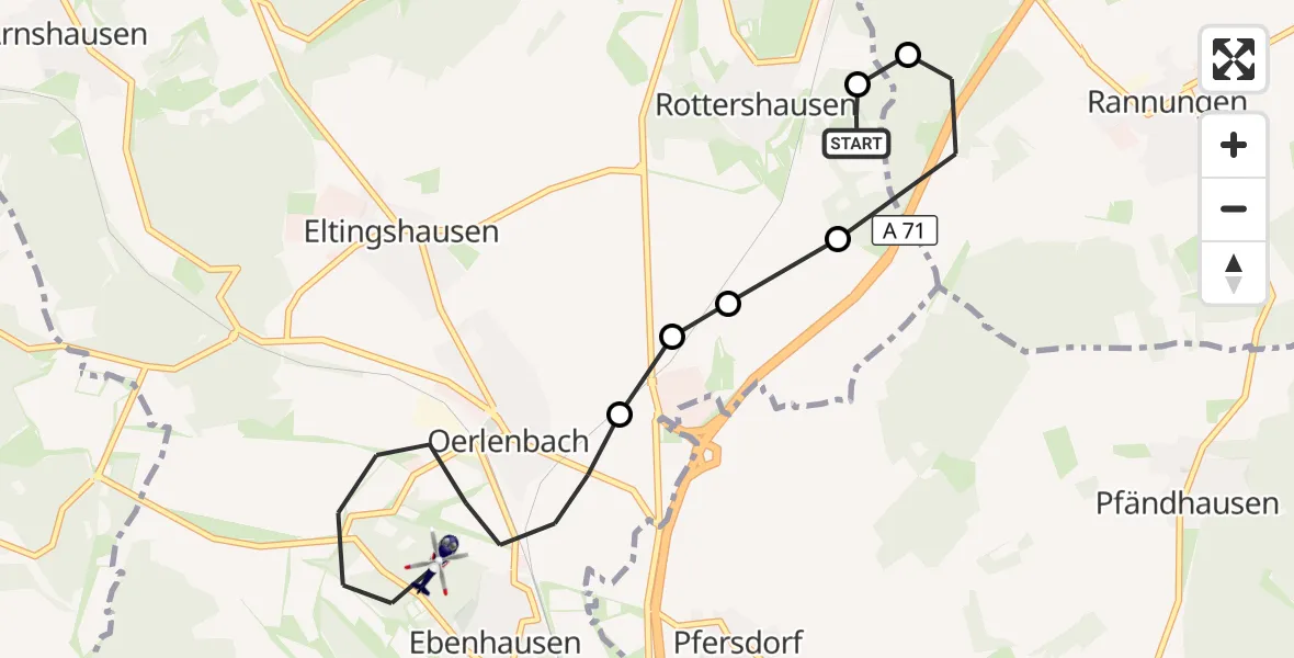 Flugroute Polizeihubschrauber Oerlenbach - Oerlenbach, 08 März 2026, 13:35