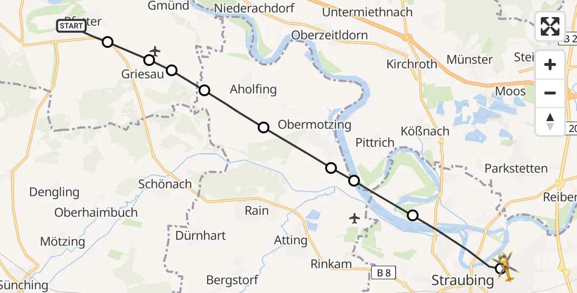 Routekaart van de vlucht: Rettungshubschrauber nach Sankt Elisabeth Hospital Straubing