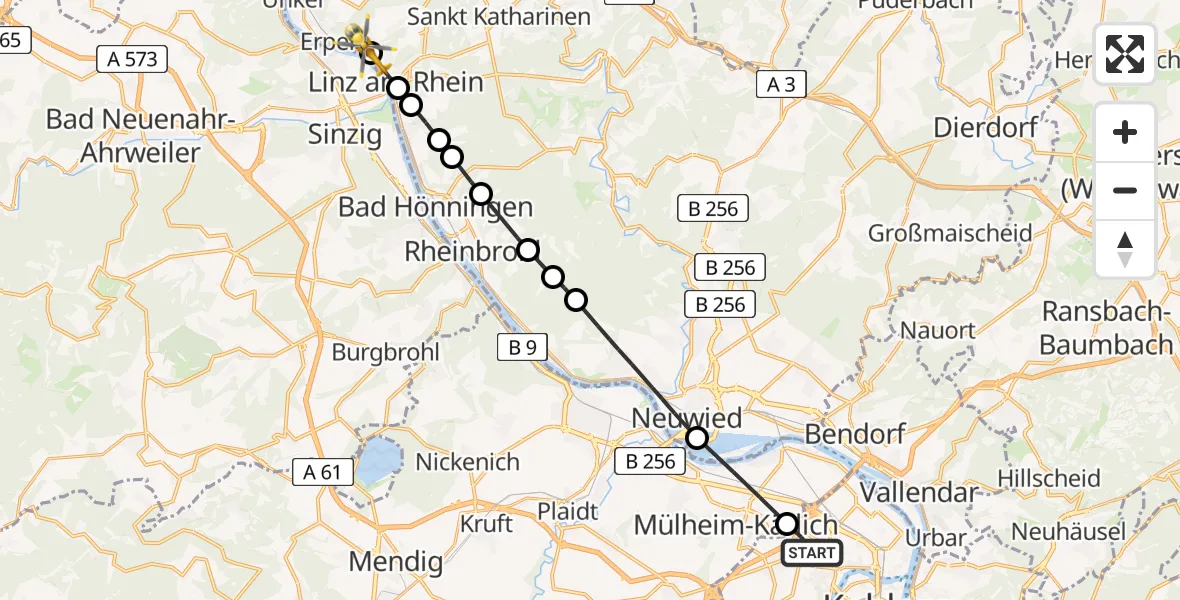 Routekaart van de vlucht: Rettungshubschrauber nach Kasbach-Ohlenberg, In der Mark