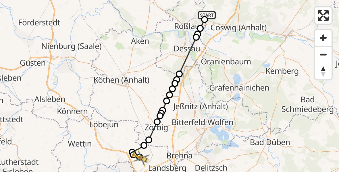 Routekaart van de vlucht: Rettungshubschrauber nach Halle-Oppin Airfield