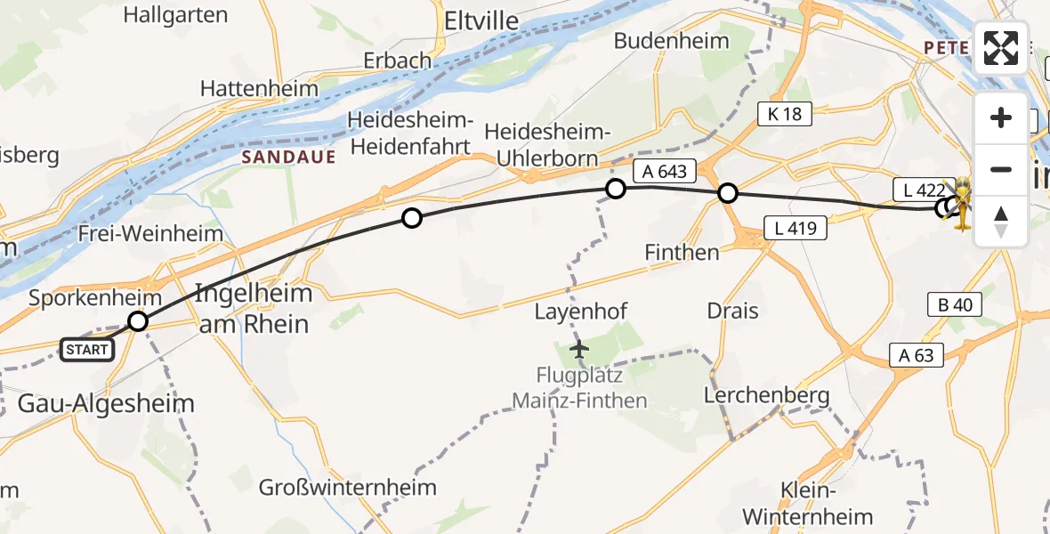 Routekaart van de vlucht: Rettungshubschrauber nach Mainz University Hospital