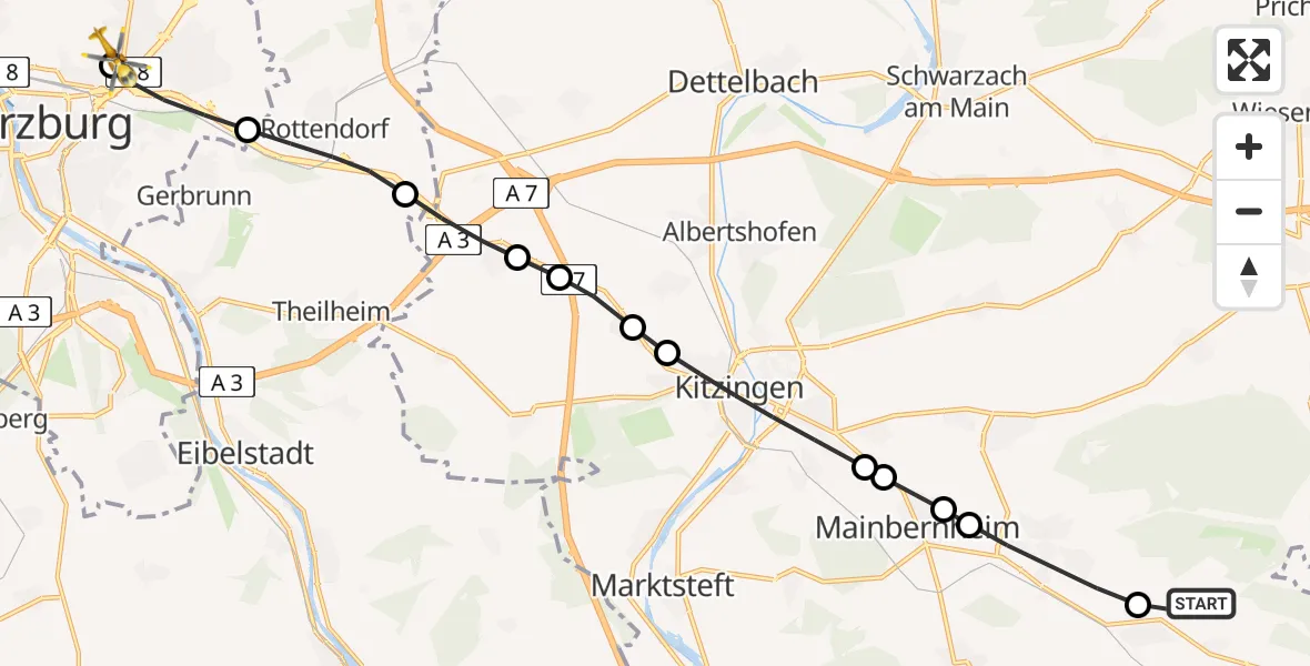 Routekaart van de vlucht: Rettungshubschrauber nach Würzburg University Hospital Rooftop